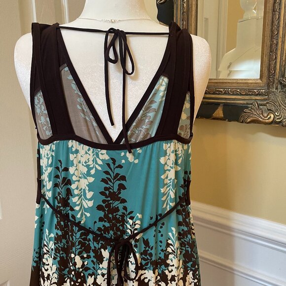 Charlotte Russe Summer Dress Size M Aqua Brown Black White Low V-Front Low Back - Picture 4 of 7
